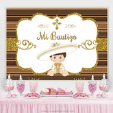 Lofaris Gold Glitter Mi Bautizo White Baby Shower Backdrop